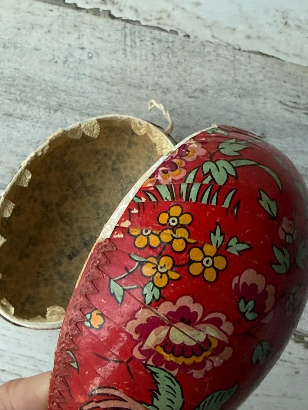 Antique Paper Mache Decorative Easter Egg Candy Container Germany